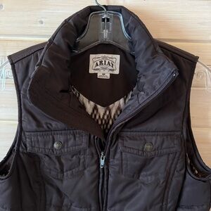 Ariat Brown Insulated Quilted Vest Western Outdoor Zip Front Size S EUC